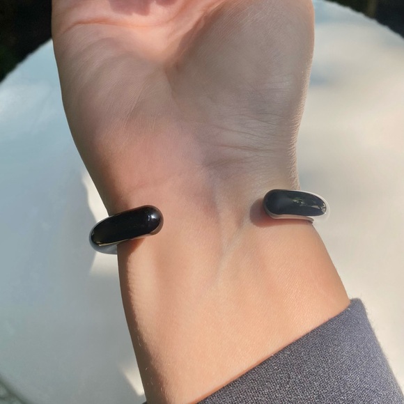 Black Acrylic Cuff Bracelet For Women With Mixed Swarovski Crystals by Lara Glam - Picture 9 of 13